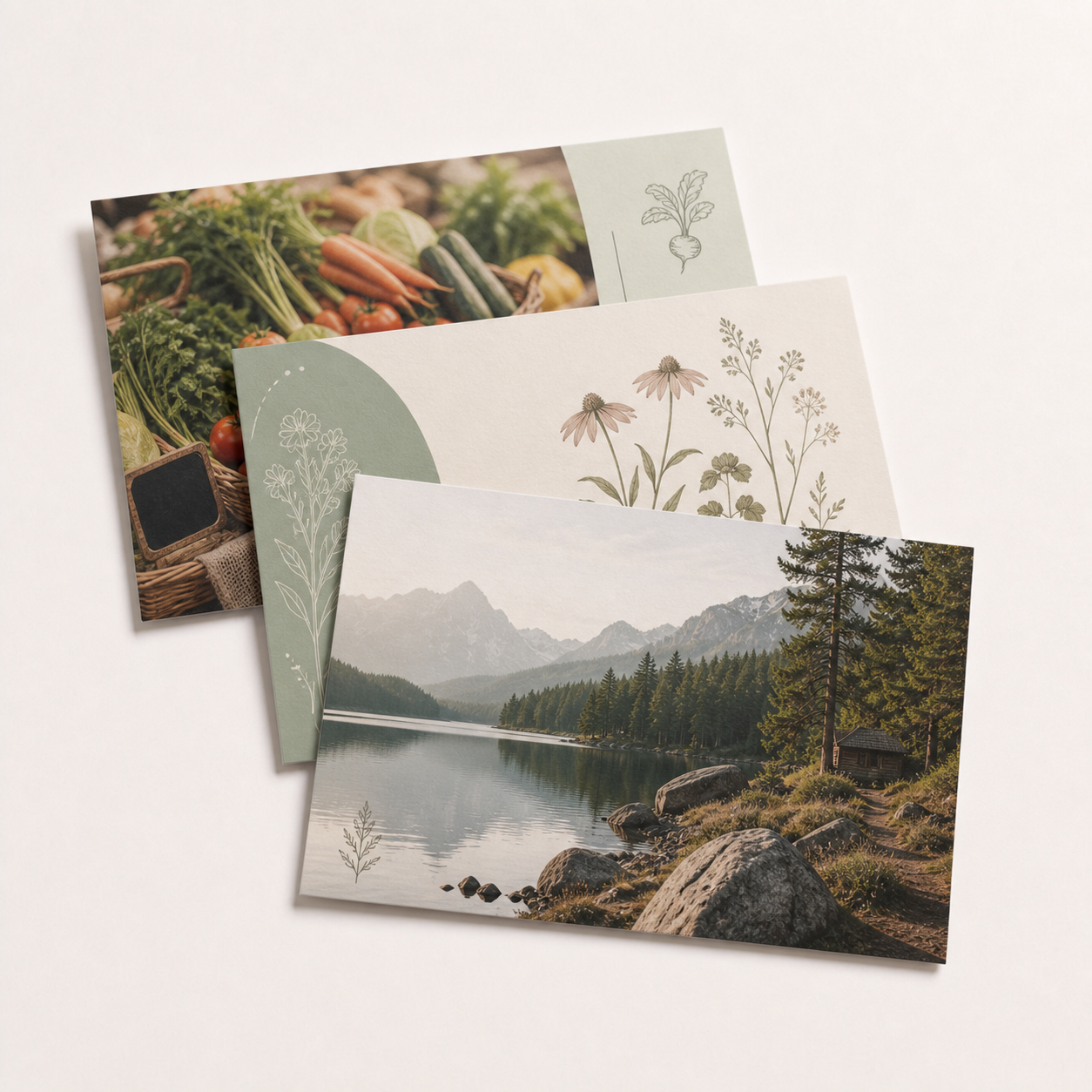 Recycled matte postcards with eco-minded full-color designs