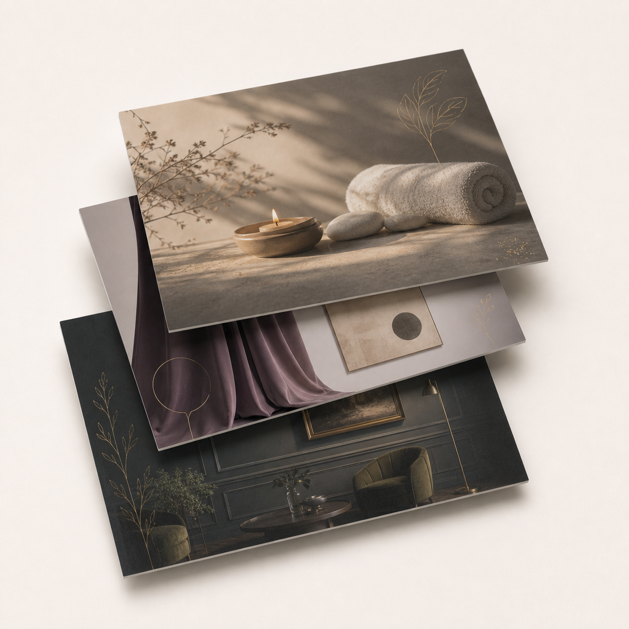 Velvet postcards with refined low-sheen printed designs