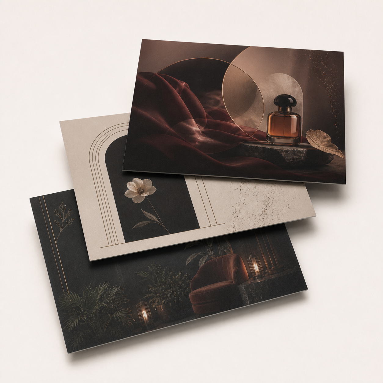 Soft-touch velvet postcards with luxurious full-color designs
