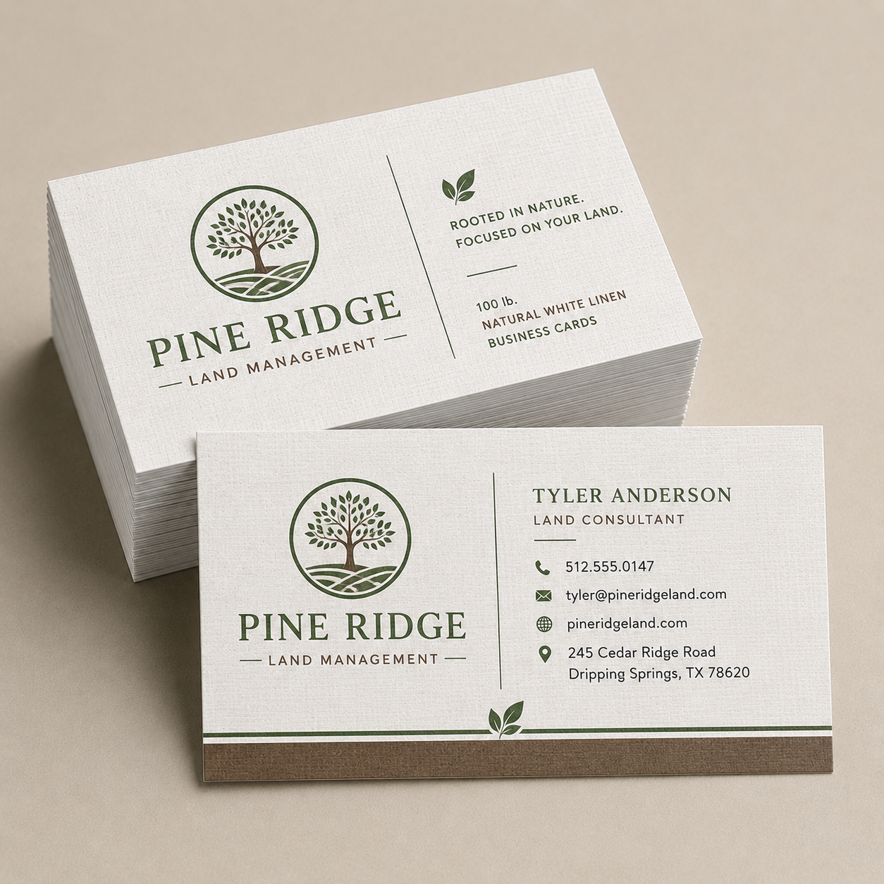 100 lb. Natural White Linen Business Cards