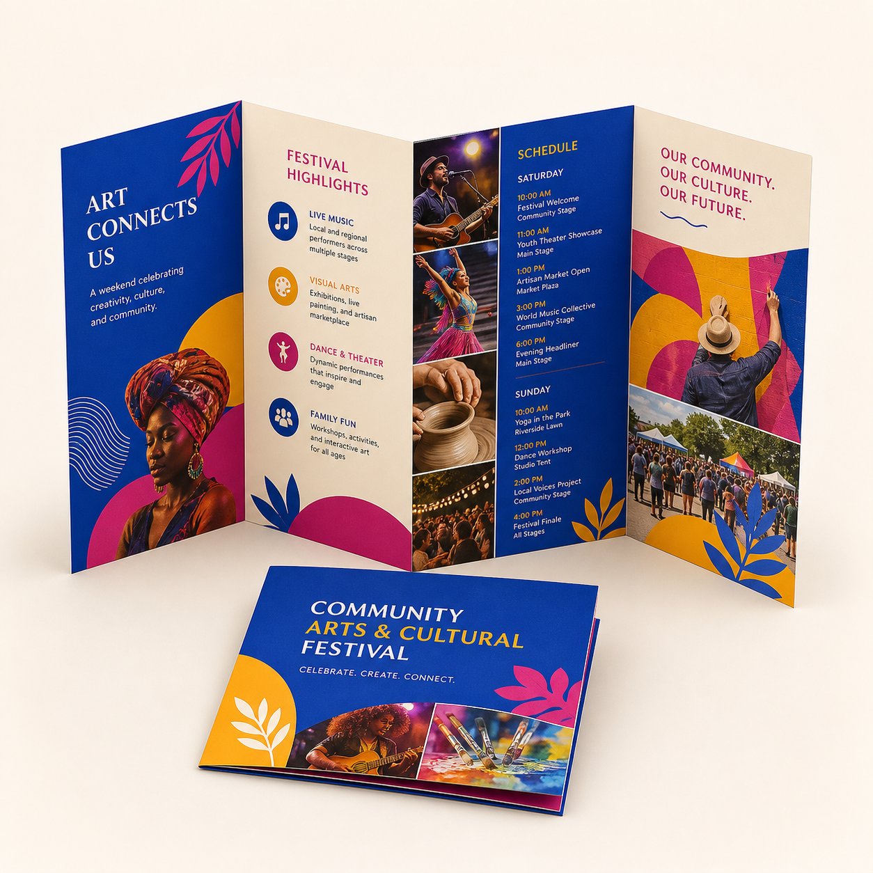 Professional accordion-fold brochure printing mockup