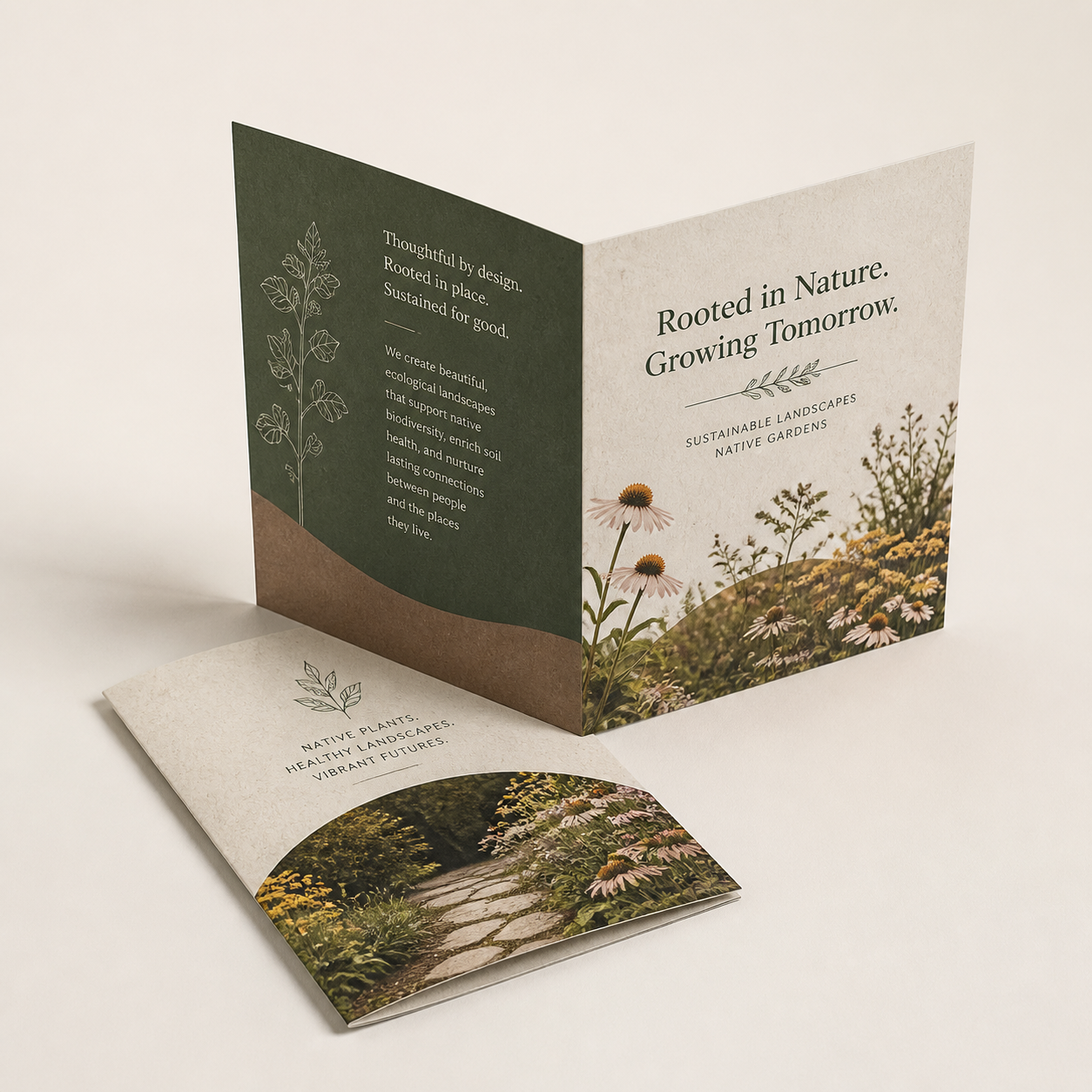 Eco-friendly half-fold brochure printing mockup