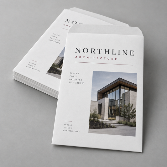Premium full-color 6 by 9 catalog envelope mockup