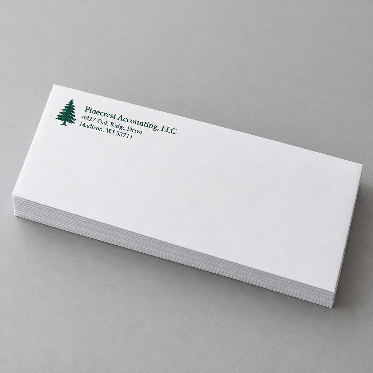 One-color custom No. 10 white wove business envelopes without a window