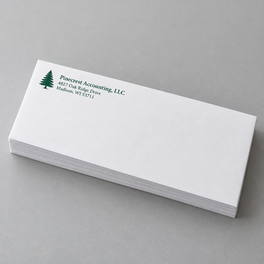 One-color custom No. 10 white wove business envelopes without a window