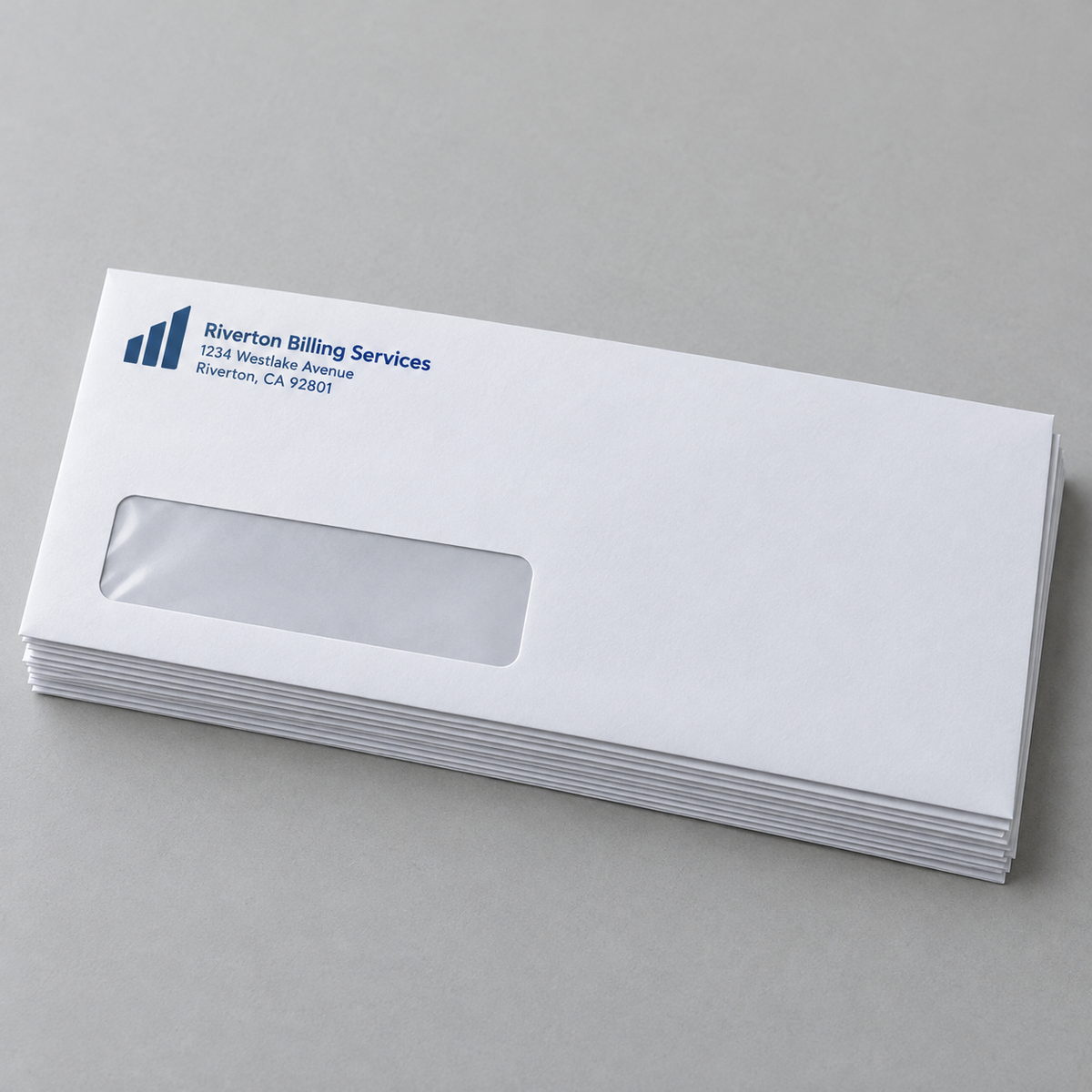 One-color custom No. 10 white wove business envelopes with a clear address window