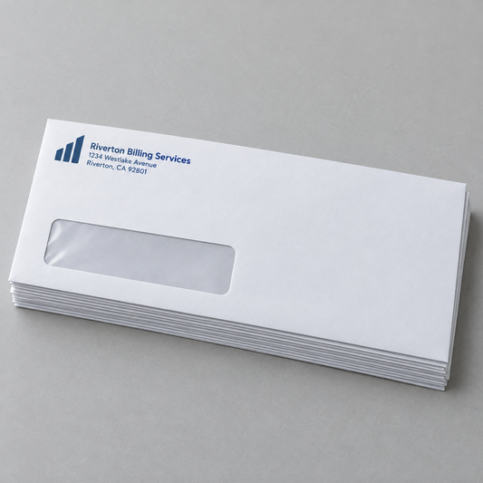 One-color custom No. 10 white wove business envelopes with a clear address window