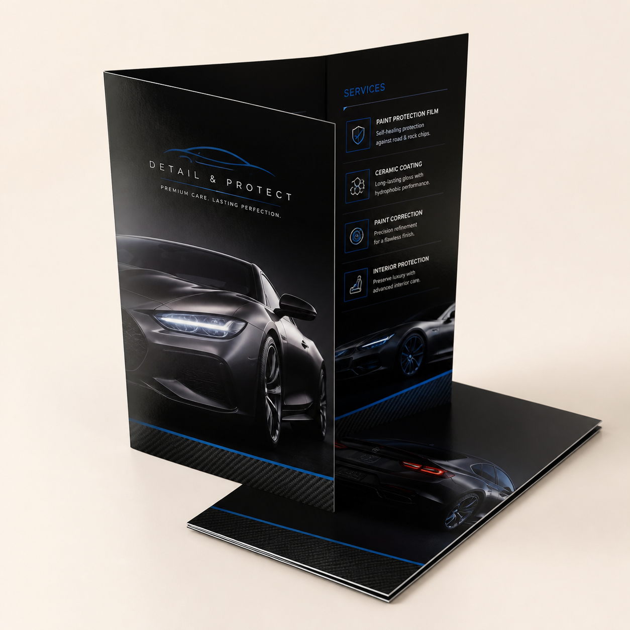 Premium gloss-cover half-fold brochure printing mockup