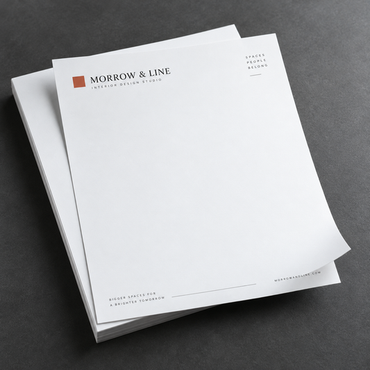 Premium Smooth letterheads with Morrow and Line interior design studio branding
