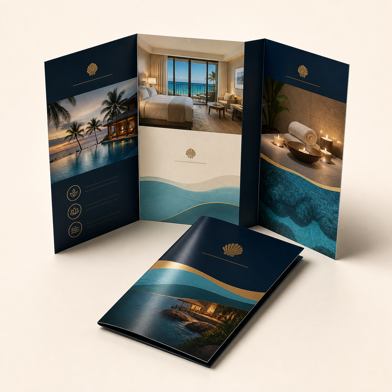 Premium gloss-cover tri-fold brochure printing mockup