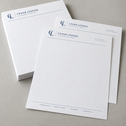 Standard White letterheads with Cedar Ledger accounting design on white wove paper